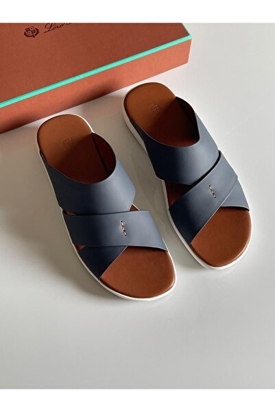 LORO Piana Palm Sandal Walk Calf Man Ox Leather Dark Blue Brown