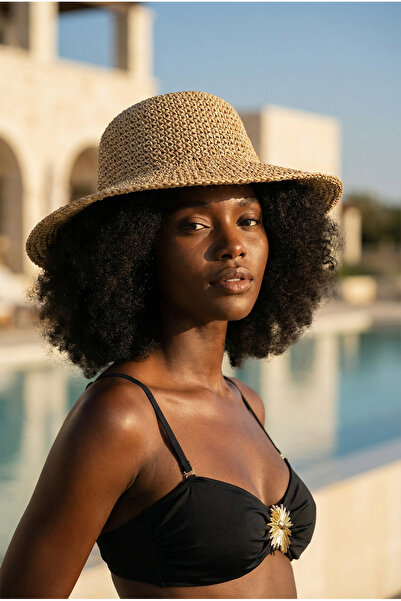 Katia&Bony Γυναικείο Ψάθινο Καπέλο με Πλεξούδες Καμηλό