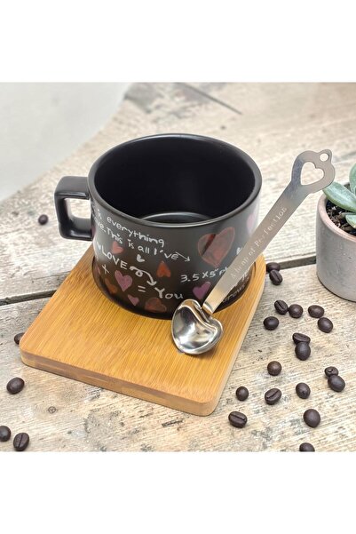 e-life shop "Mathematics of Love" Mug Set with Magnetic Spoon and Bamboo Base...