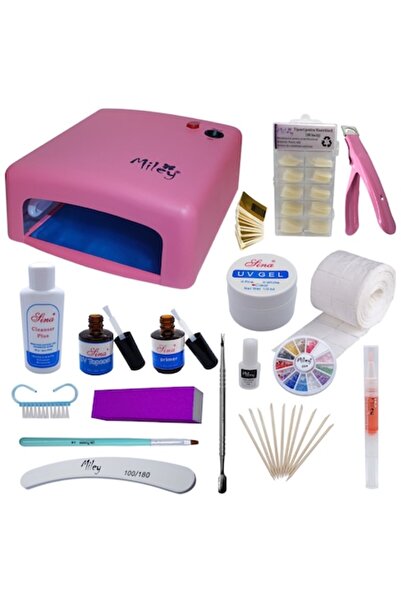 miley Kit de unghii false cu lampă UV, decorațiuni, tipsuri și geluri