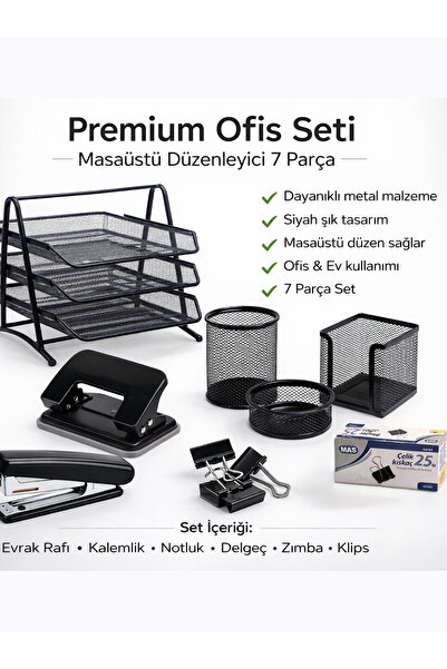 BOXLAND Premium Ofis Seti Masaüstü Düzenleyici Evrak Rafı Kalemlik Delgeç Zımba