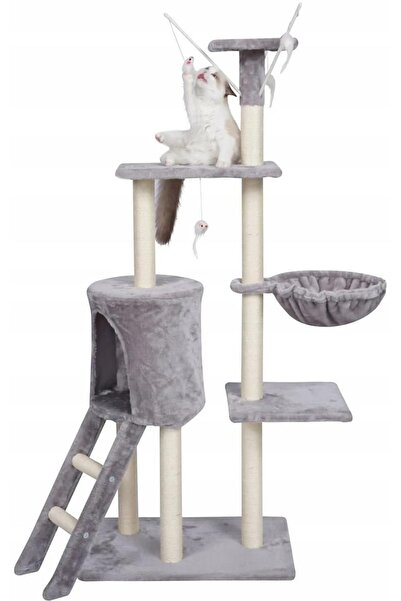 jumi Σετ παιχνιδιού για γάτες με σπιτάκι, αιώρα και παιχνίδια – Γκρι, 145 εκ.