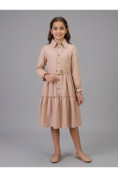 Cherrys Bebek Παιδικό φόρεμα με ζώνη, κουμπιά μπροστά και λεπτομέρειες με βολάν