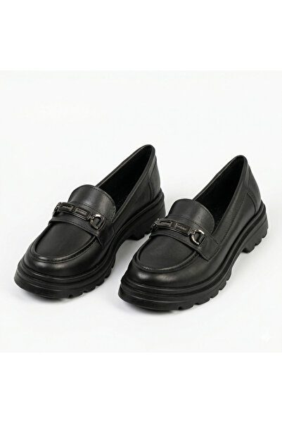 AYAKKABIMOOD SL2010 Μαύρα δερμάτινα γυναικεία παπούτσια Leofer Casual