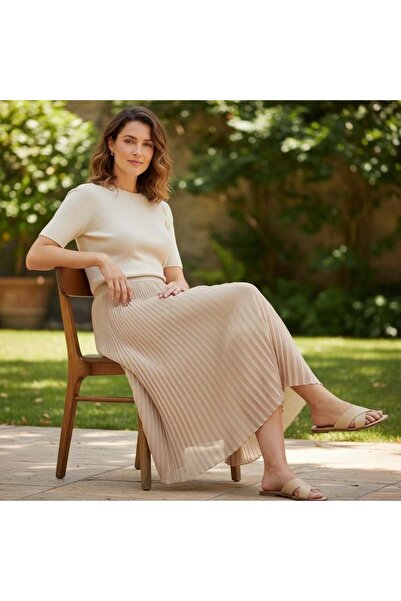 EREN STYLE Σιφόν Φούστα με ελαστική μέση A Με φόδρα (95 εκ.)-(38-52)