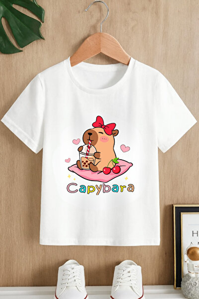 MECH BUTİK Μπλουζάκι με στάμπα Capybara, Unisex, μαύρο-λευκό, με κοντά μανίκια