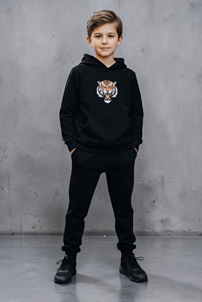 han elegant Σετ φόρμας με κουκούλα και τσέπες για αγόρια με στάμπα Lion Portrait