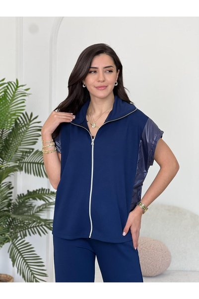 DE'VESTA Vest Zippered Modal Fabric Parachute Detailed Relax Ovirsize Casual Stylish Bottom-Top Set Tracksuit Set