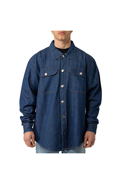 BEE UNUSUAL Τζιν πουκάμισο-μπλούζα με μακριά μανίκια, πλυμένο, σκούρο μπλε, XL