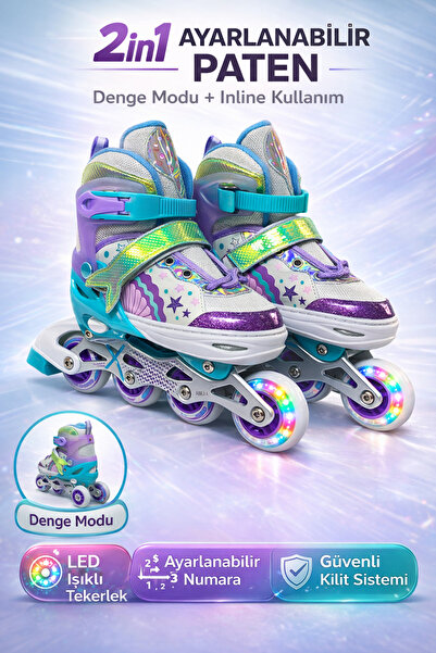 YILDIRIM OYUNCAK 2in1 Ayarlanabilir Çocuk Pateni LED Işıklı Ön Tekerlekli Den...