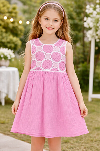ecolkız ECOL 42504-26 Rochie pentru fete, cu detalii din dantelă, croială con...