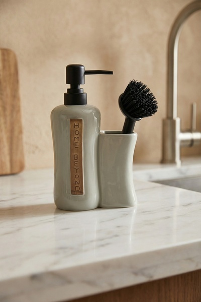 ACAR Δοχείο υγρού σαπουνιού Vilya με βάζο βούρτσας πράσινο - 400 ml