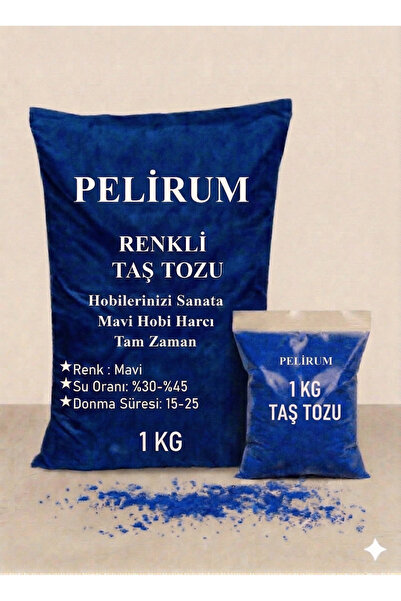 Pelirum Renkli Taş Tozu 1 KG - MAVİ Hobi Harcı - Beton Obje Yapımı İçin Yükse...