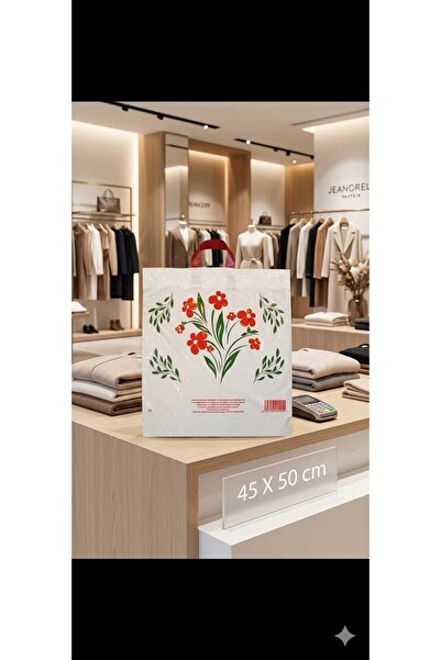 Ecoflex Yumuşak Saplı-kulplu-takviyeli Mağaza Poşeti çiçek motif Baskılı (50 ...