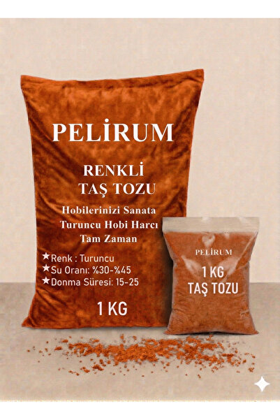 Pelirum Renkli Taş Tozu 1 KG - TURUNCU Hobi Harcı - Beton Obje Yapımı İçin Yü...