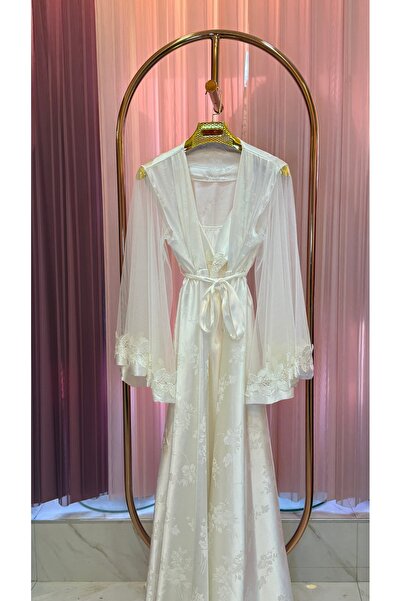 Limas lingerie ÖZEL TASARIM FULL JAKARLI SATEN DETAYLI 2 PARÇALI UZUN SABAHLIK