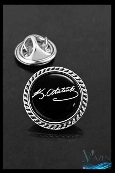 MAZEN Atatürk İmzalı Yaka Rozeti | Metal Kaliteli | Kararmaz | Unisex Takı Ak...