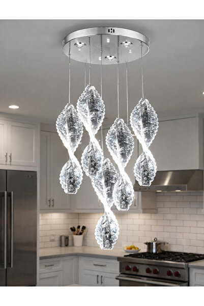 Led YENİ MODEL 5 SARKIT AVİZE KROM RENK 3 IŞIK SEÇENEĞİ