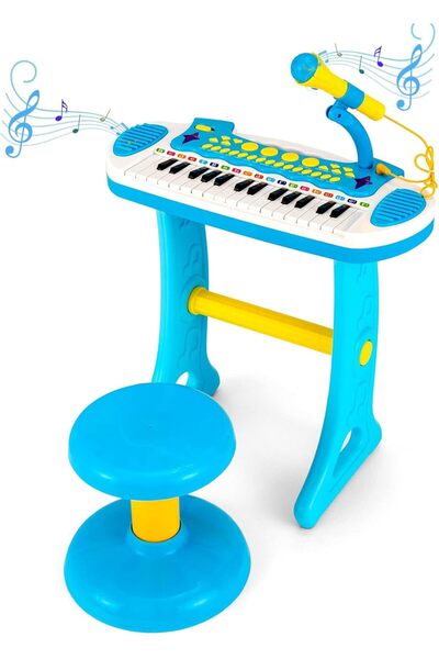 COSTWAY Claviatură electronică pentru copii cu 31 de clape, cu scaun, microfo...