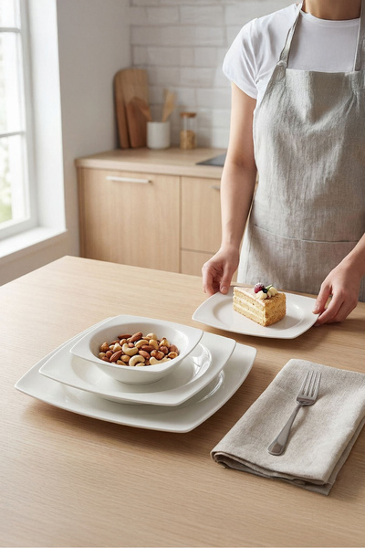 Güral Porselen Caroline 24 Parça Yemek Takımı Sade