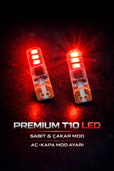 MeyZone Premium Kırmızı T10 Sabit-Çakar Modlu Led Park Plaka Ampulü T10 Led A...