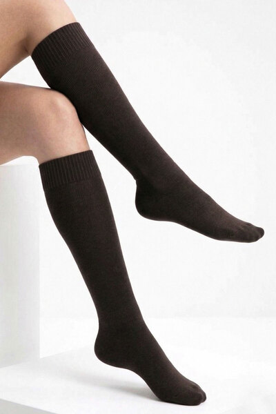 Buluş Organic 2 Pack Brown Viscose Women's Knee High Socks
