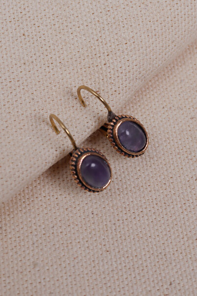 Süspüs Accessories Mini Oval Ametist Taşlı Otantik Küpe