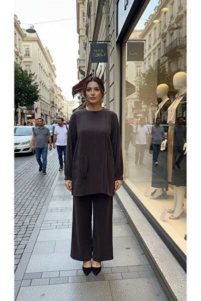 Nuss 1039 طقم بنطلون كوبيرا من الحرير - بني