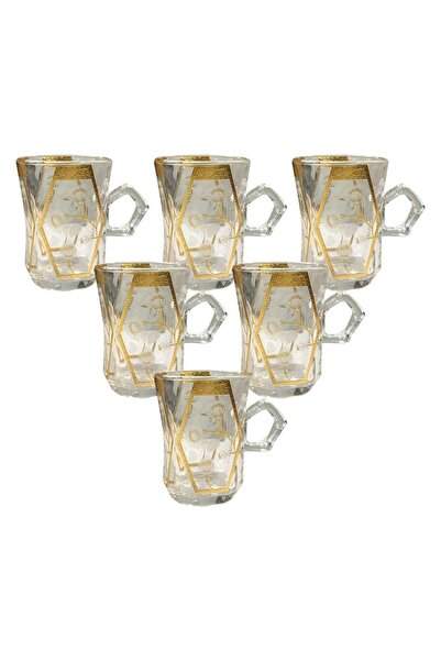Crystal Drops طقم أكواب شاي زجاجية ذهبية، 6 قطع