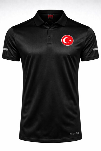 GHASSY CO. Turkish Flag Logo Polo Collar Lightweight Flexible Quick-Drying Fa...