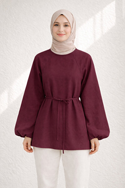 Kirazgym Γυναικεία μακρυμάνικη μπλούζα τουνίκ με κορδόνια στη μέση και με κου...