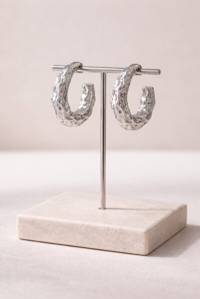 Sylvera Shop Textured Hoop Earrings – Modern Design (Silver Color)