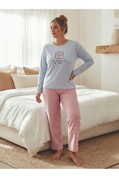 Elit Γυναικείο Σετ Πιτζάμες Μεγάλου Μεγέθους από Βαμβακερό Ύφασμα Σούπερ Μερι...