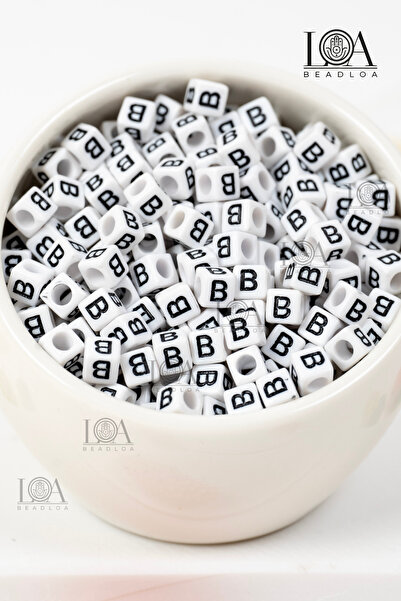 LANDOFACCESSORY 6X6 mm Single Letter - B - Plastic Square Cube Letter Beads A...