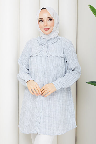 Pamuk Butik Γυναικείο πουκάμισο με λεπτομέρεια βολάν με γιακά