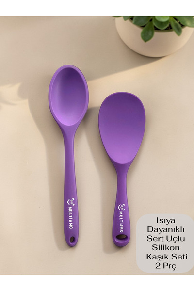 Multiamo Sert Uçlu Isıya Dayanıklı Yanmaz Yapışmaz Silikon Uzun Kaşık 28 Cm +...