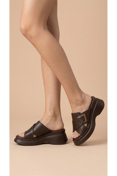 Moda Lime Buckle Detail High Wedge Heel Lu Comfortable Women's Summer Wear Slipper Sandals
