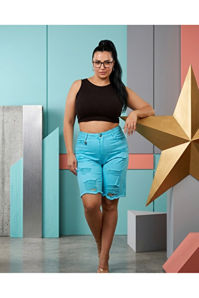 ZANESSI Γυναικείο τζιν σορτς με ψηλόμεσο σχέδιο και σκισίματα στις τσέπες, σε...