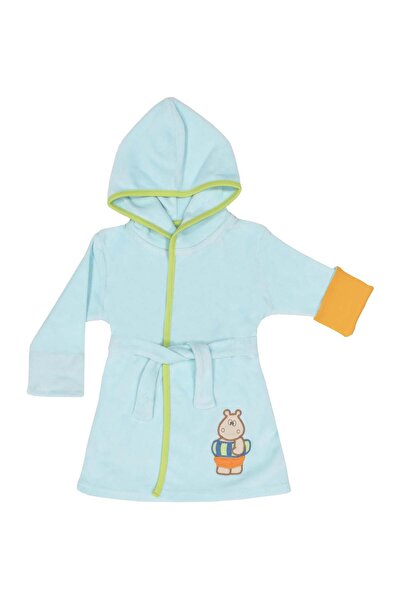 OrganicKid Hippo Çocuk Mavi Turuncu Bornoz