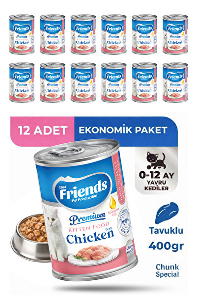Friends Premium Tavuklu Yavru Kedi Konservesi 400 gr x 12 Adet Ekonomik Paket...