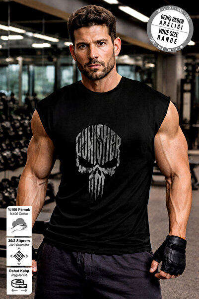 BESSA Black Sportsman's T-Shirt Punisher Black Printed Crew Neck Premium Thic...