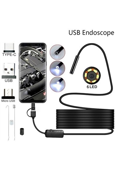 Tastech 3'ü 1 Arada Endeskop Kamera Mikrofon Usb Ve Tip-c 6 Led Su Geçirmez 1...