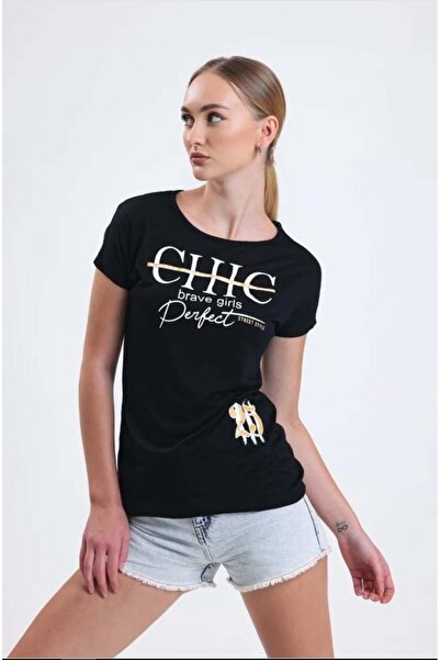 ModaPlaza Γυναικείο φαρδύ μπλουζάκι με στάμπα από ύφασμα βισκόζης και κοντά μ...