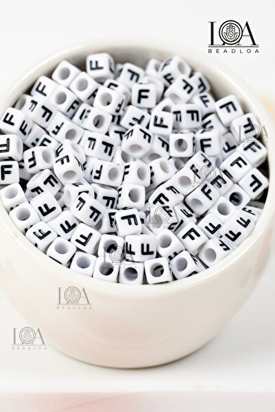 LANDOFACCESSORY 6X6 mm Single Letter - F - Plastic Square Cube Letter Beads A...