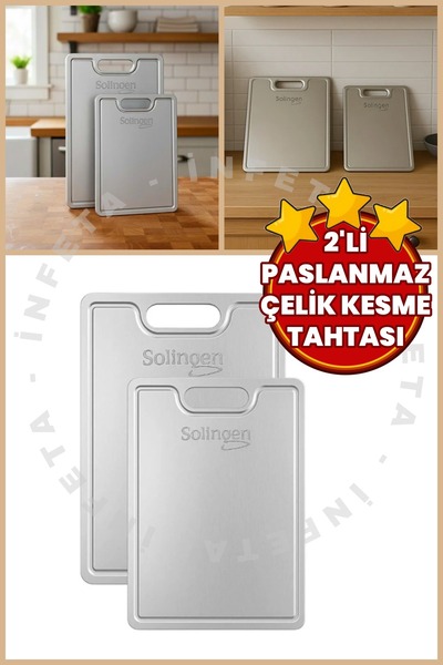 İnfeta 2-Piece Stainless Steel Cutting Board Luxury Steel Cutting Board