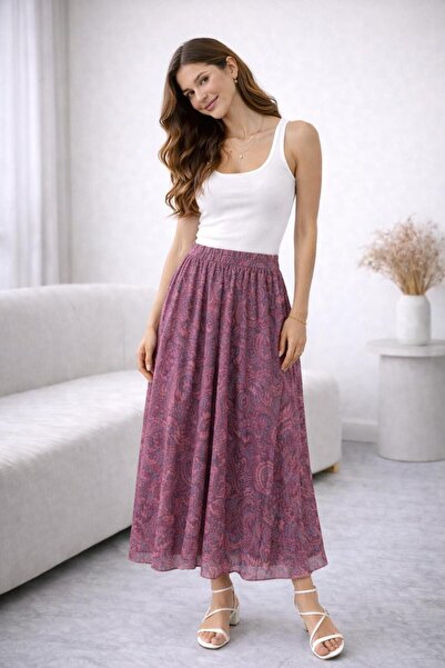 Sfg Life Moda Ασύμμετρη κομμένη φούστα από τούλι με έθνικ σχέδια και επένδυση