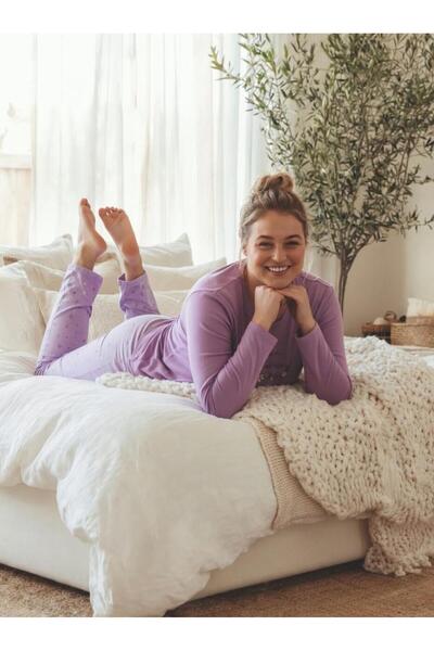 Elit Kadın Büyük Beden Süprem Penye Rahat Kalıp Uzun Kollu Alt Uzun Pijama Takımı