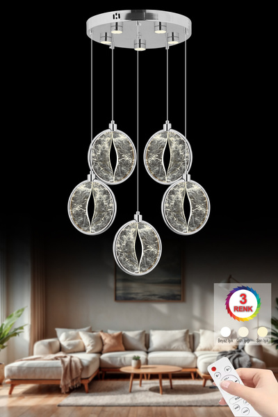 Luxira Aydınlatma Osya 5'li Gümüş Kumandalı 3 Renk Modern Lux Ledli Lüx Led A...