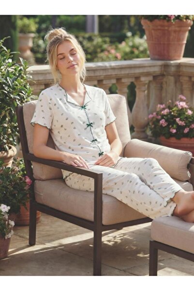 Elit Γυναικείο Σετ Πιτζάμες με Φιόγκο και Λεπτομέρειες, Καμιζόλα με Κοντό Μαν...