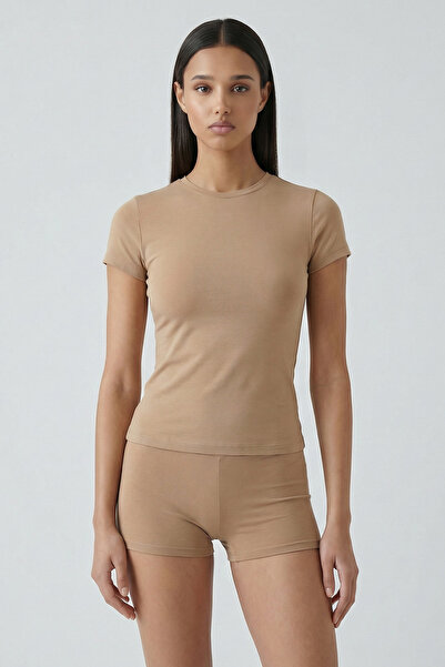 Feu De Elu Μπλουζάκι Cotvie Brown Cotton Crew Neck